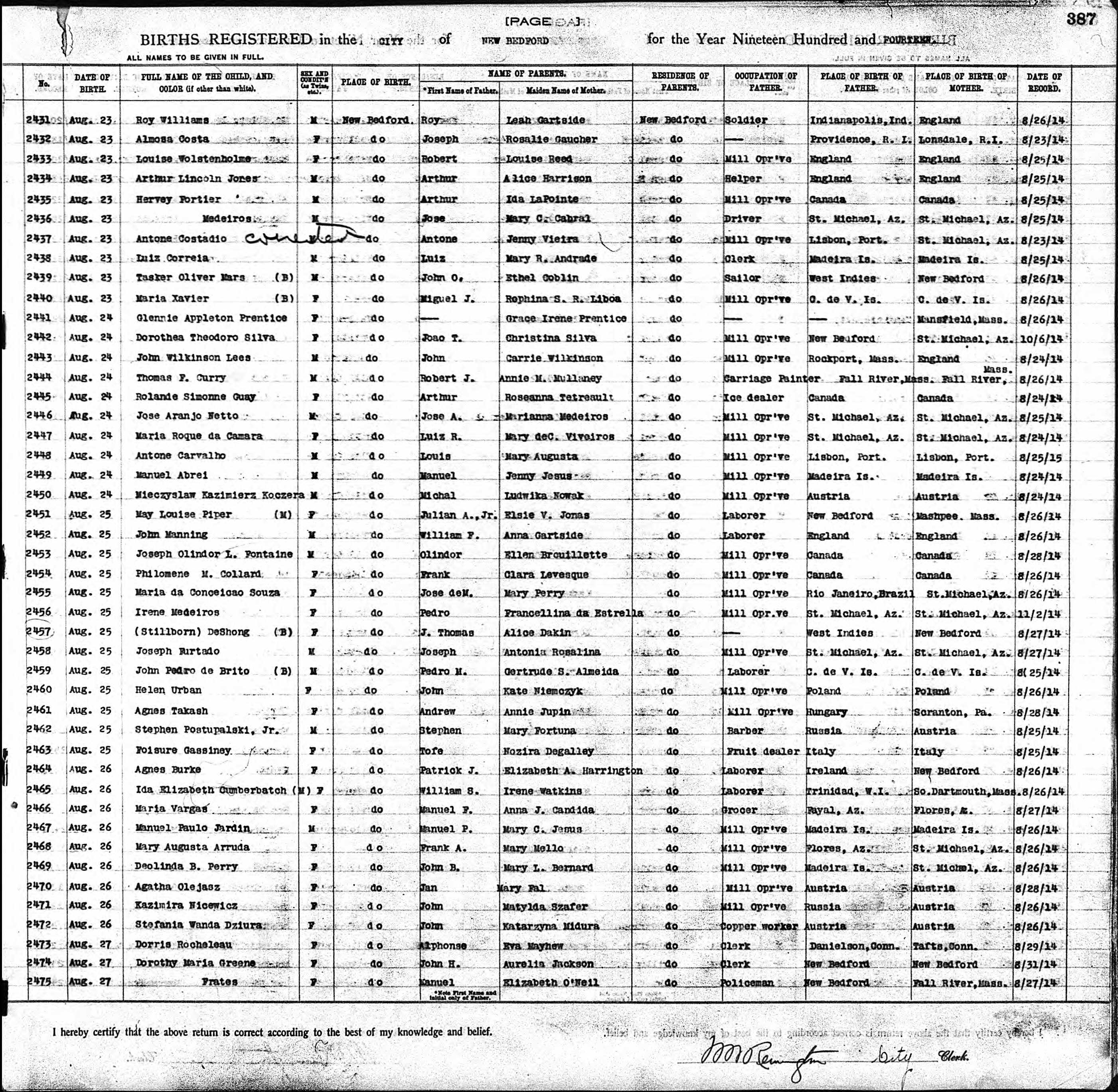 Enregistrement de la naissance