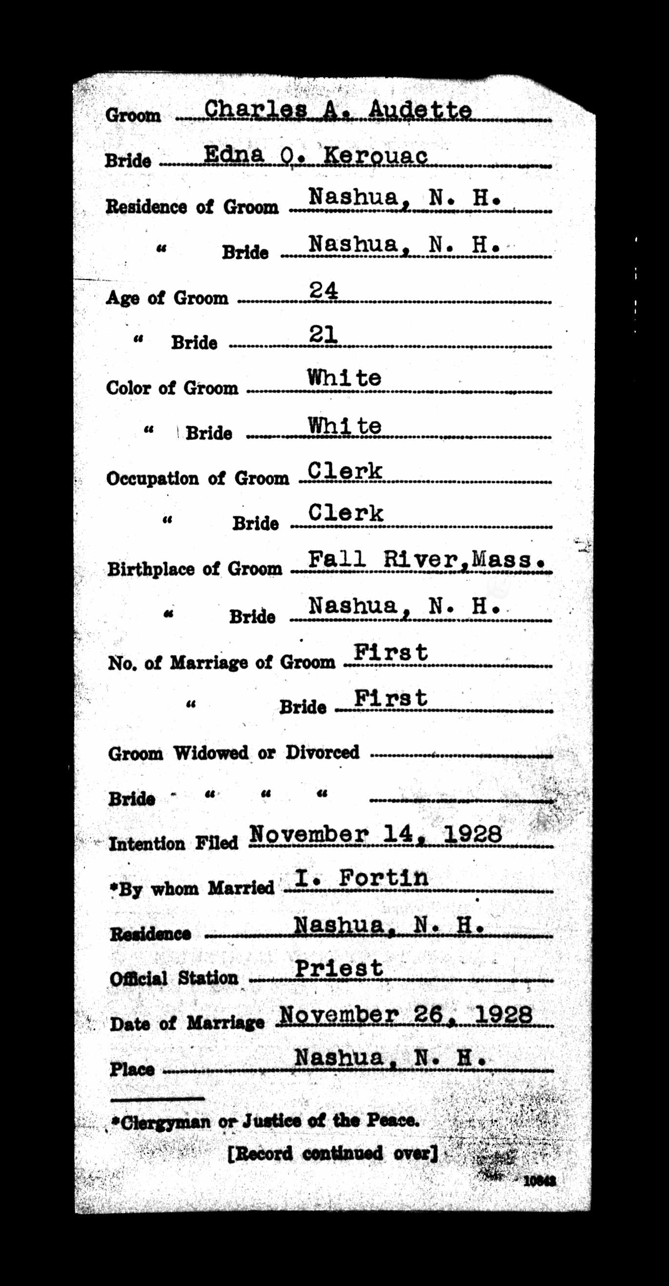 Enregistrement du mariage, recto