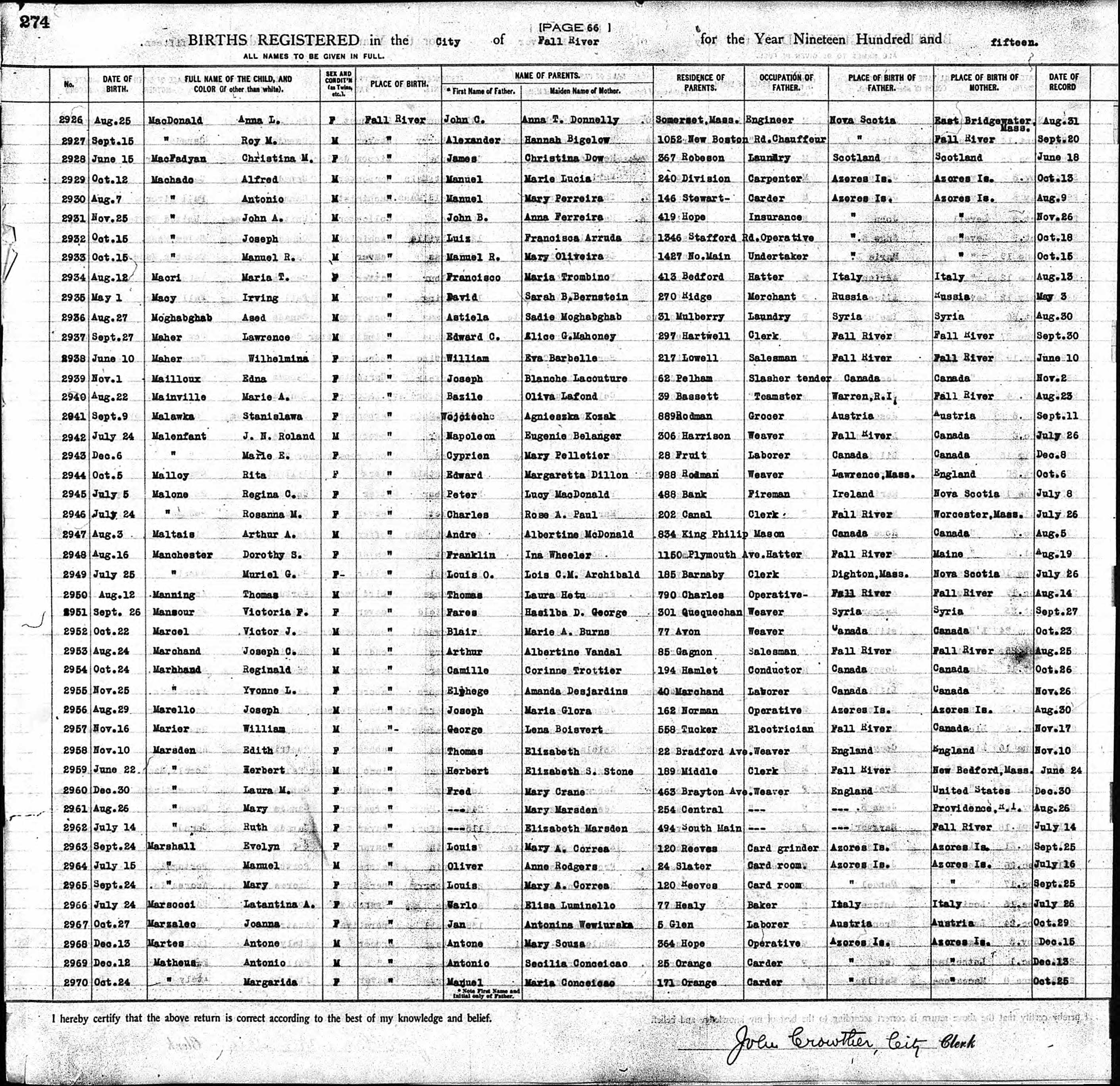 Enregistrement de la naissance