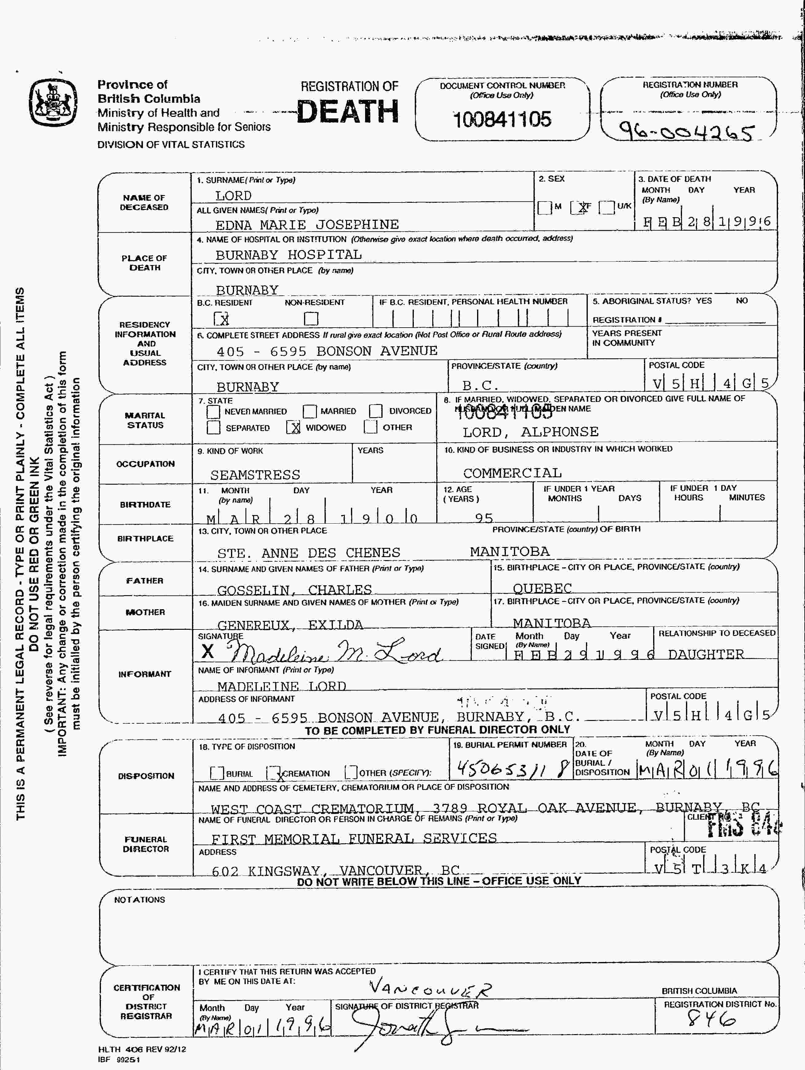 Certificat de décès
