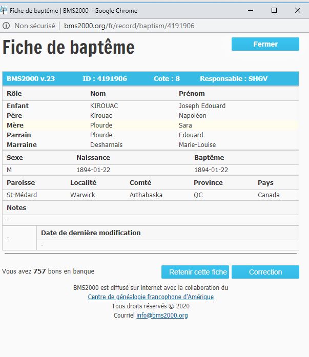 Fiche de baptême de la base de données BMS2000