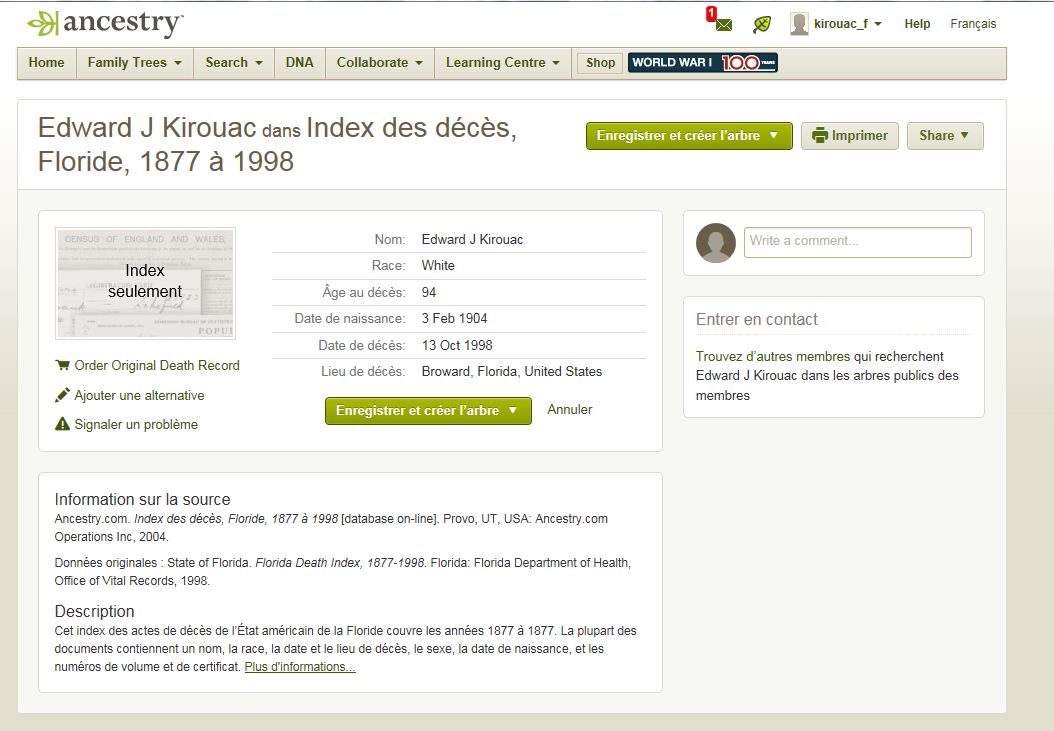Mention du décès