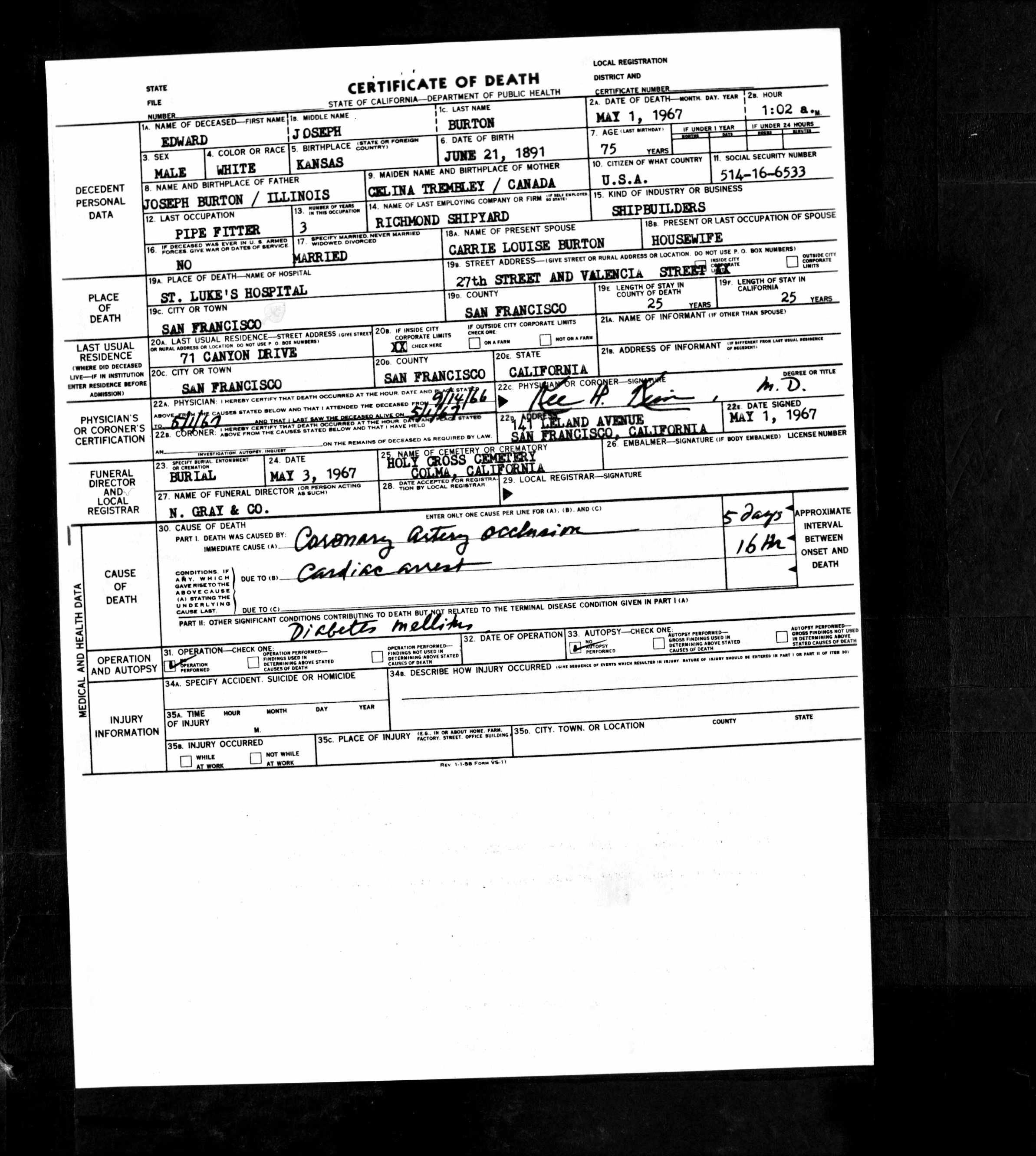 Certificat de décès Certificat de décès