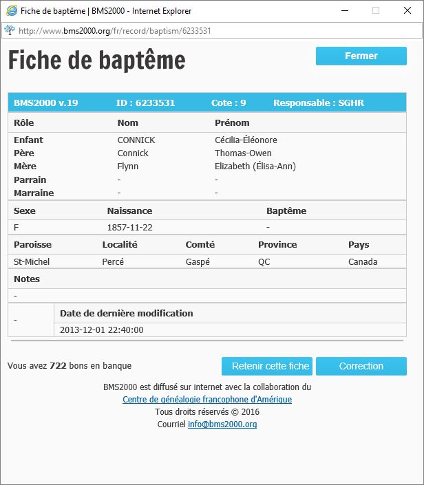 Fiche de baptême de la base de données BMS2000