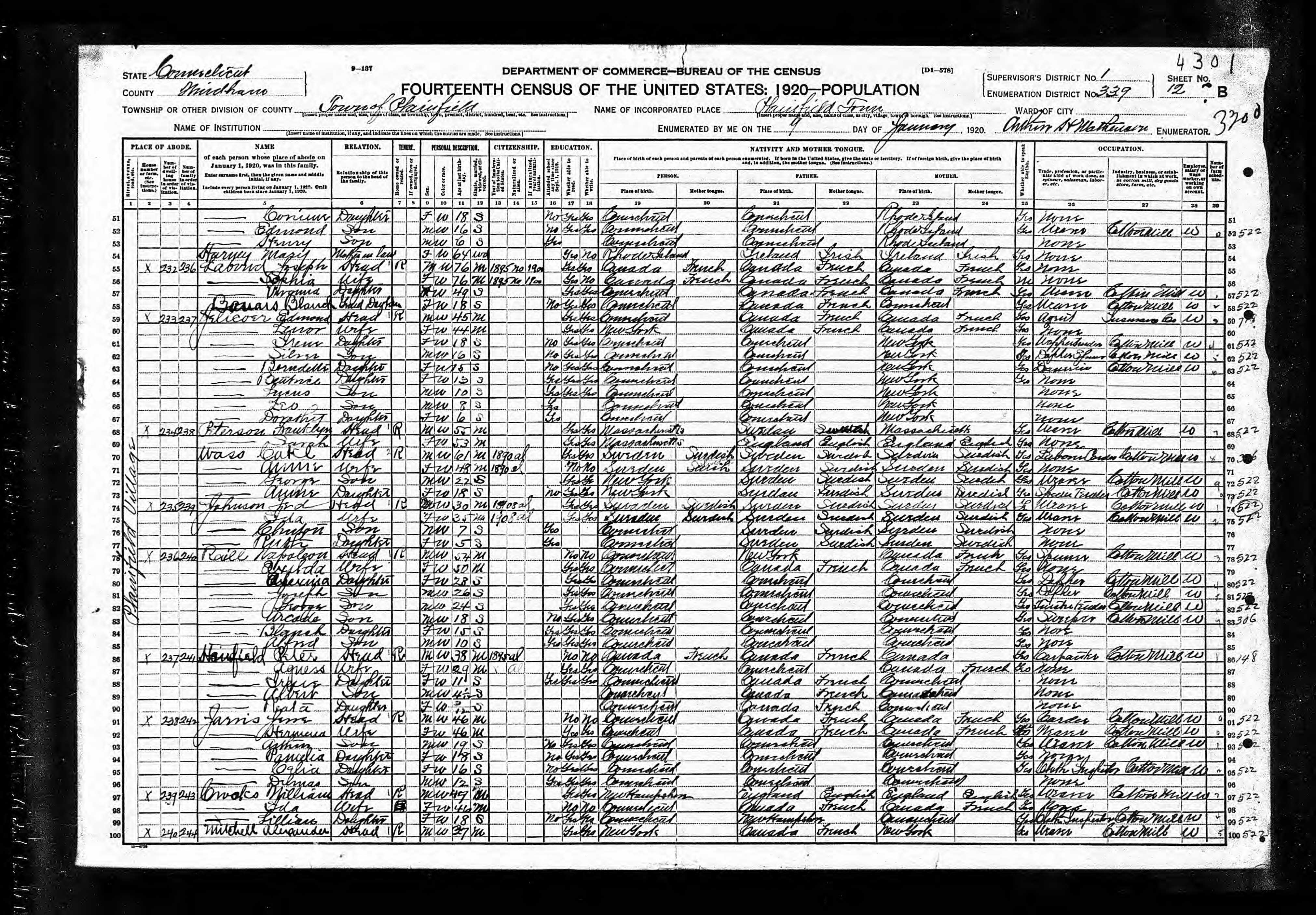 Recensement fédéral américain 1920