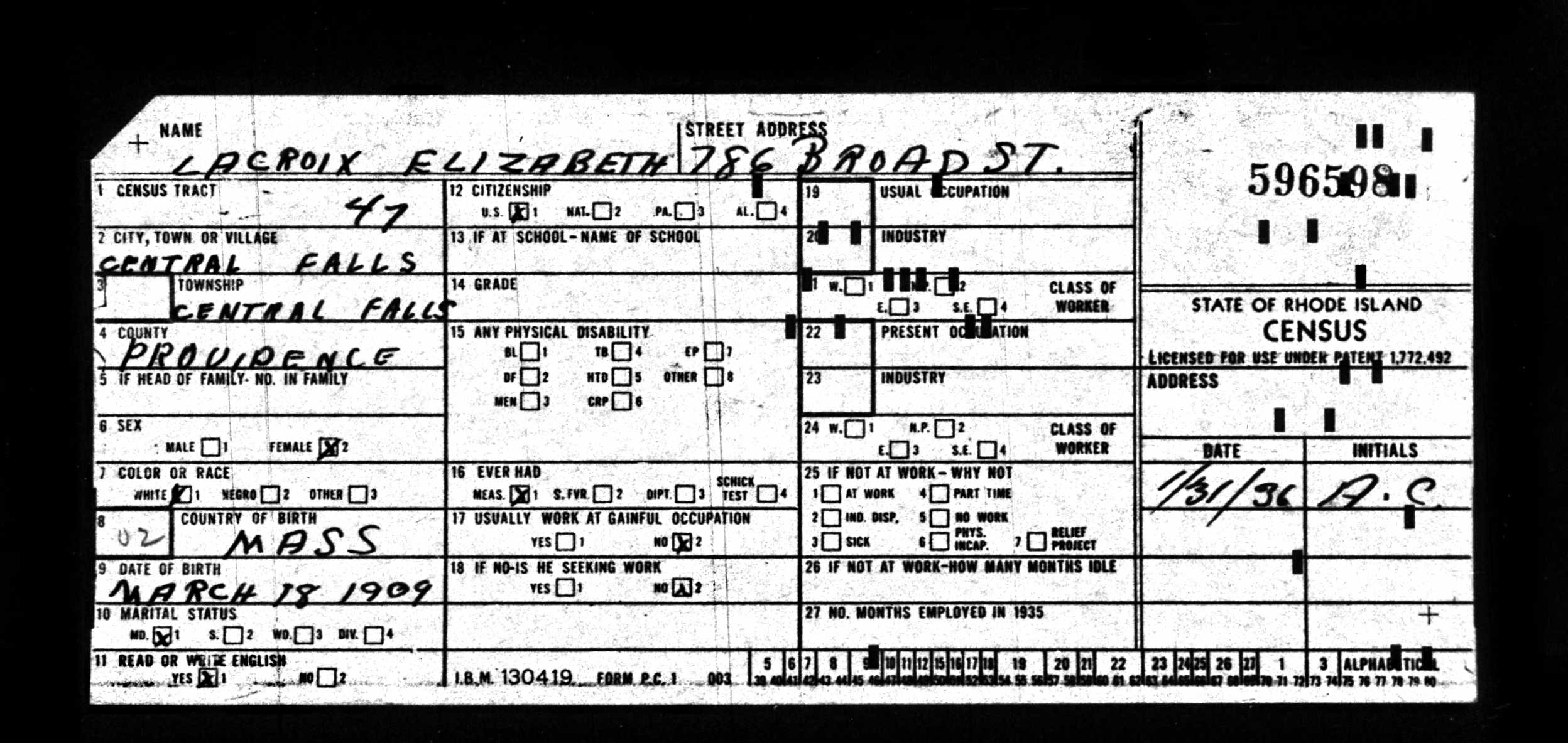 Recensement de l'État du Rhode Island 1935