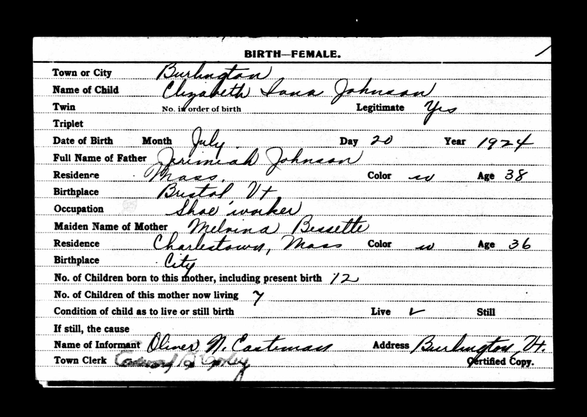 Enregistrement de la naissance