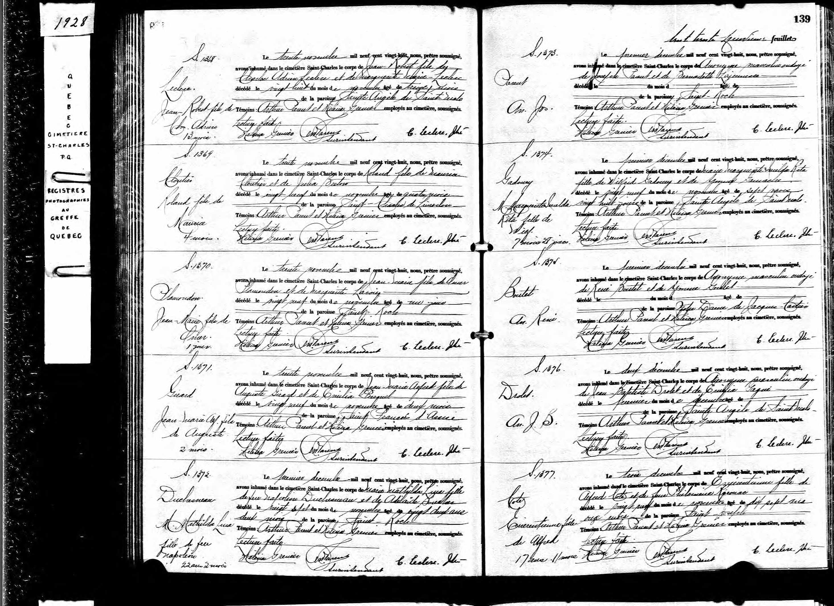 Acte de sépulture