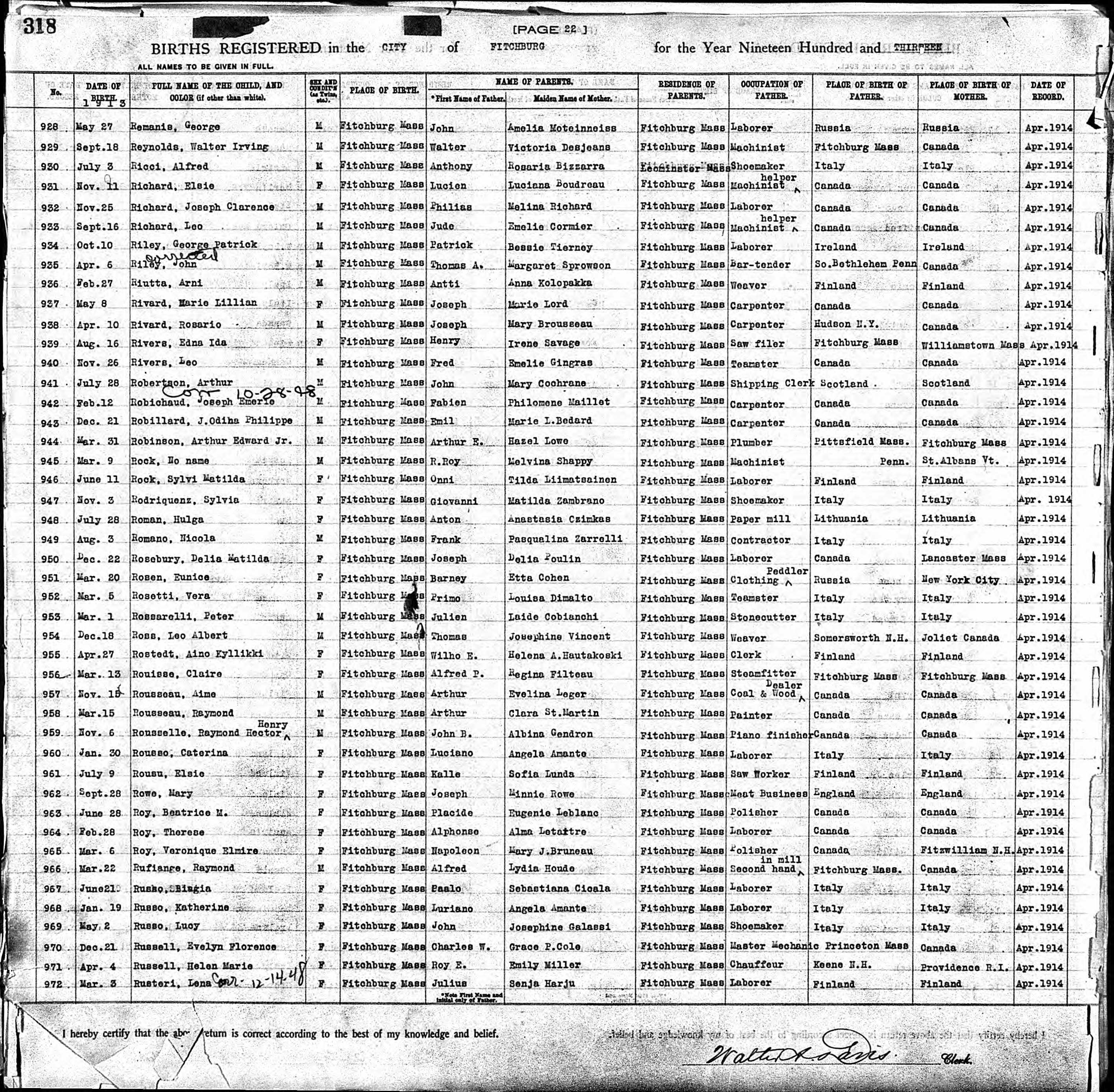 Enregistrement de la naissance