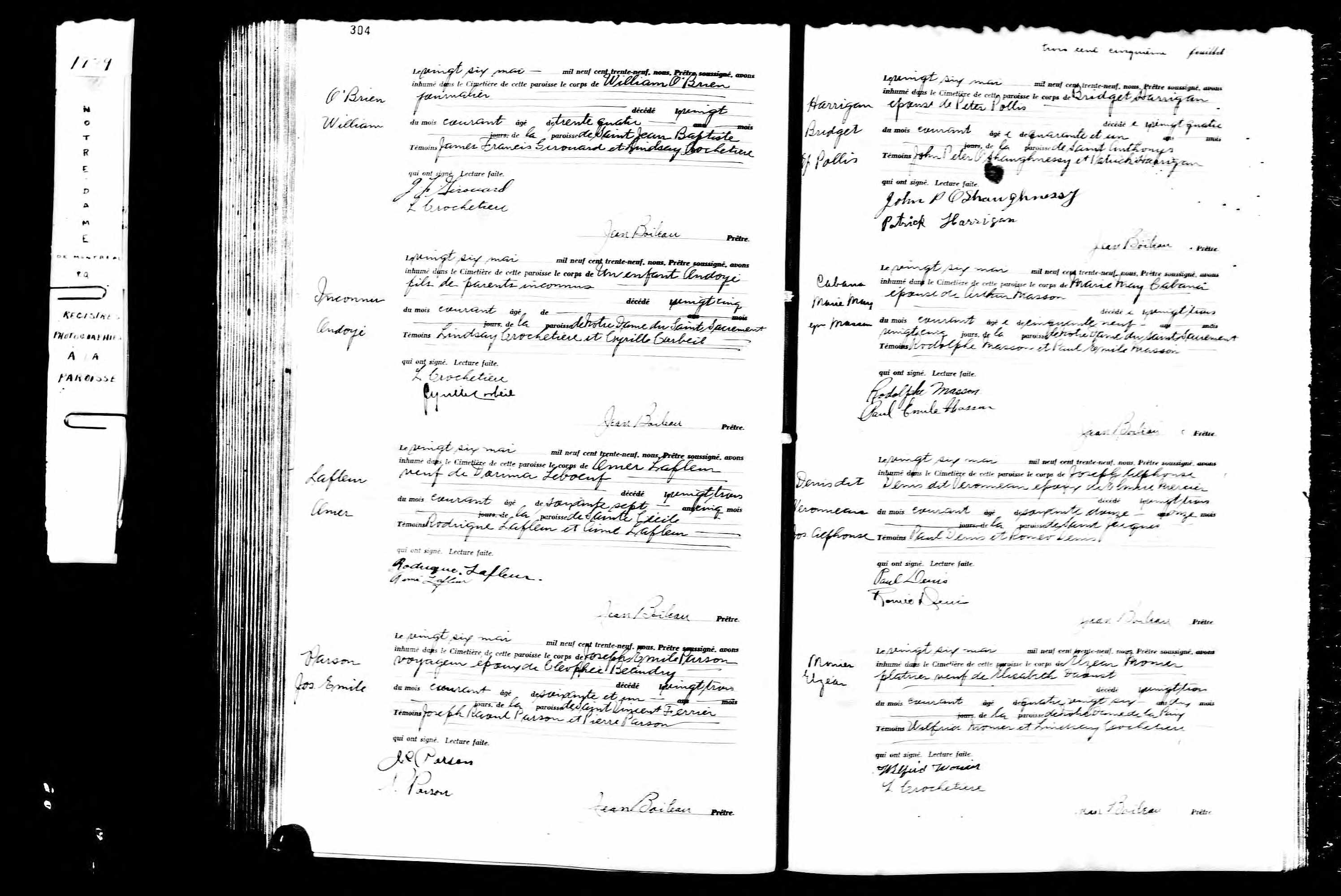 Acte de sépulture Acte de sépulture