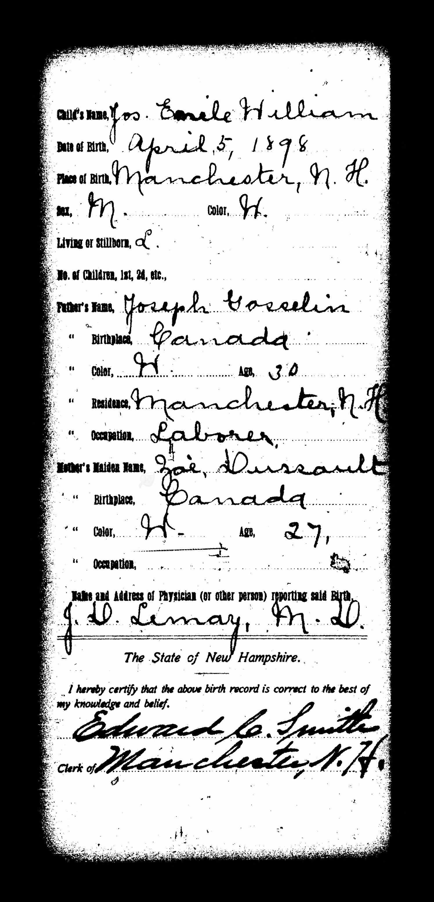 Enregistrement de la naissance Enregistrement de la naissance