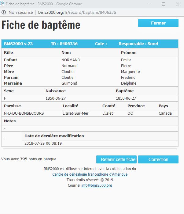Fiche de baptême de la base de données BMS2000