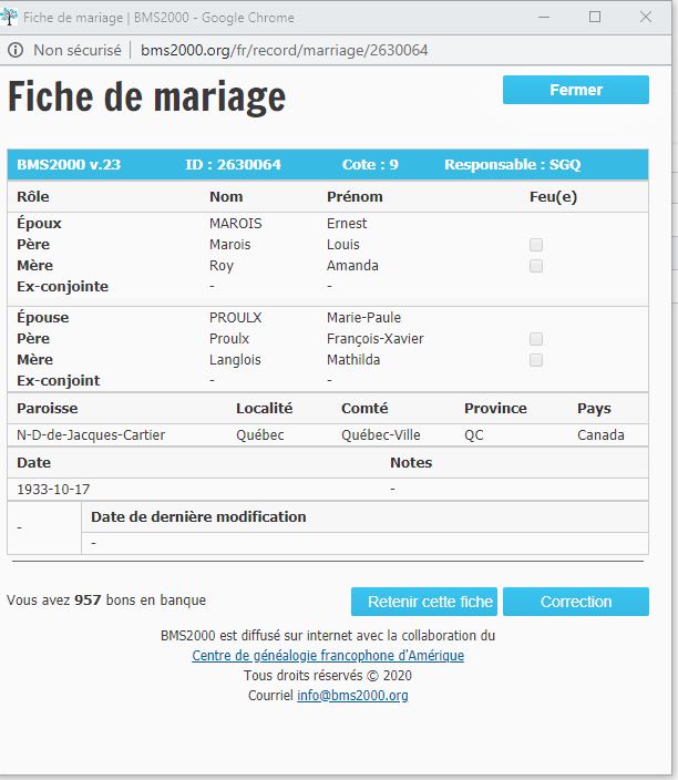 Fiche de baptême de la base de données BMS2000