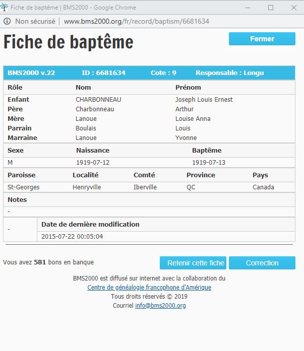 Fiche de baptême de la base de données BMS2000