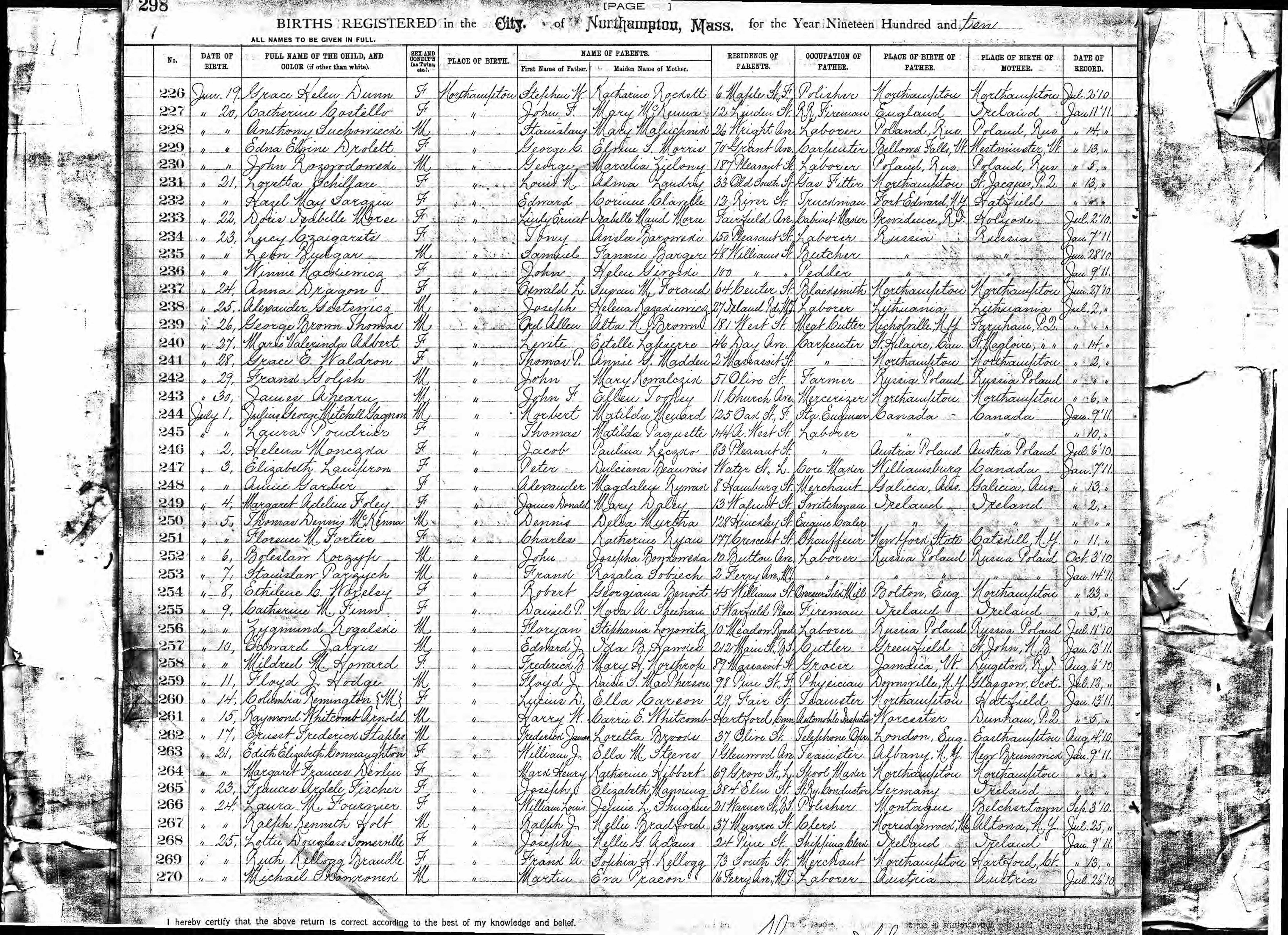 Enregistrement de la naissance Enregistrement de la naissance