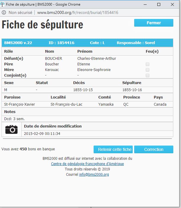 Fiche de sépulture de la base de données BMS2000 Fiche de sépulture de la base de données BMS2000