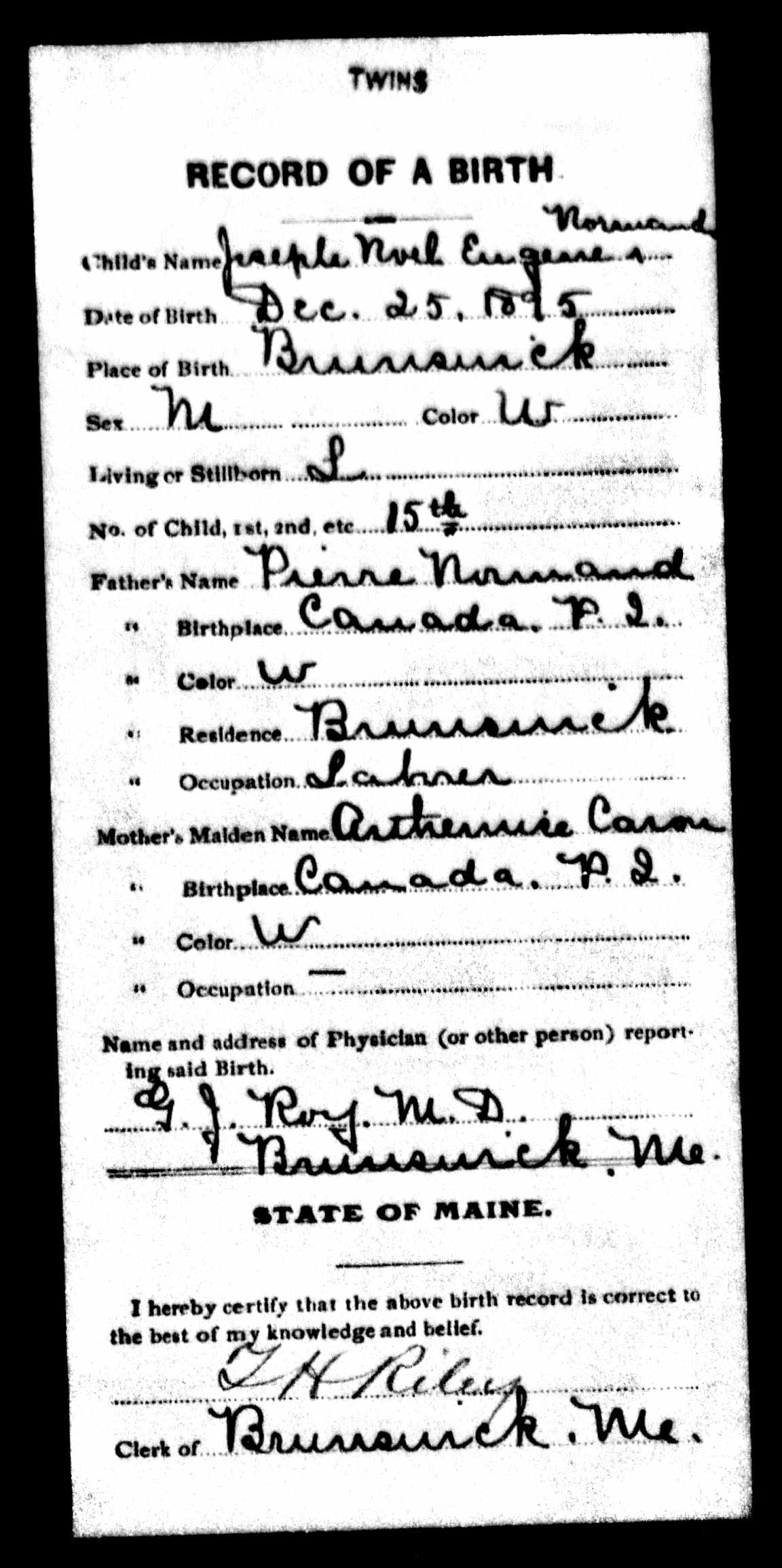 Enregistrement de la naissance