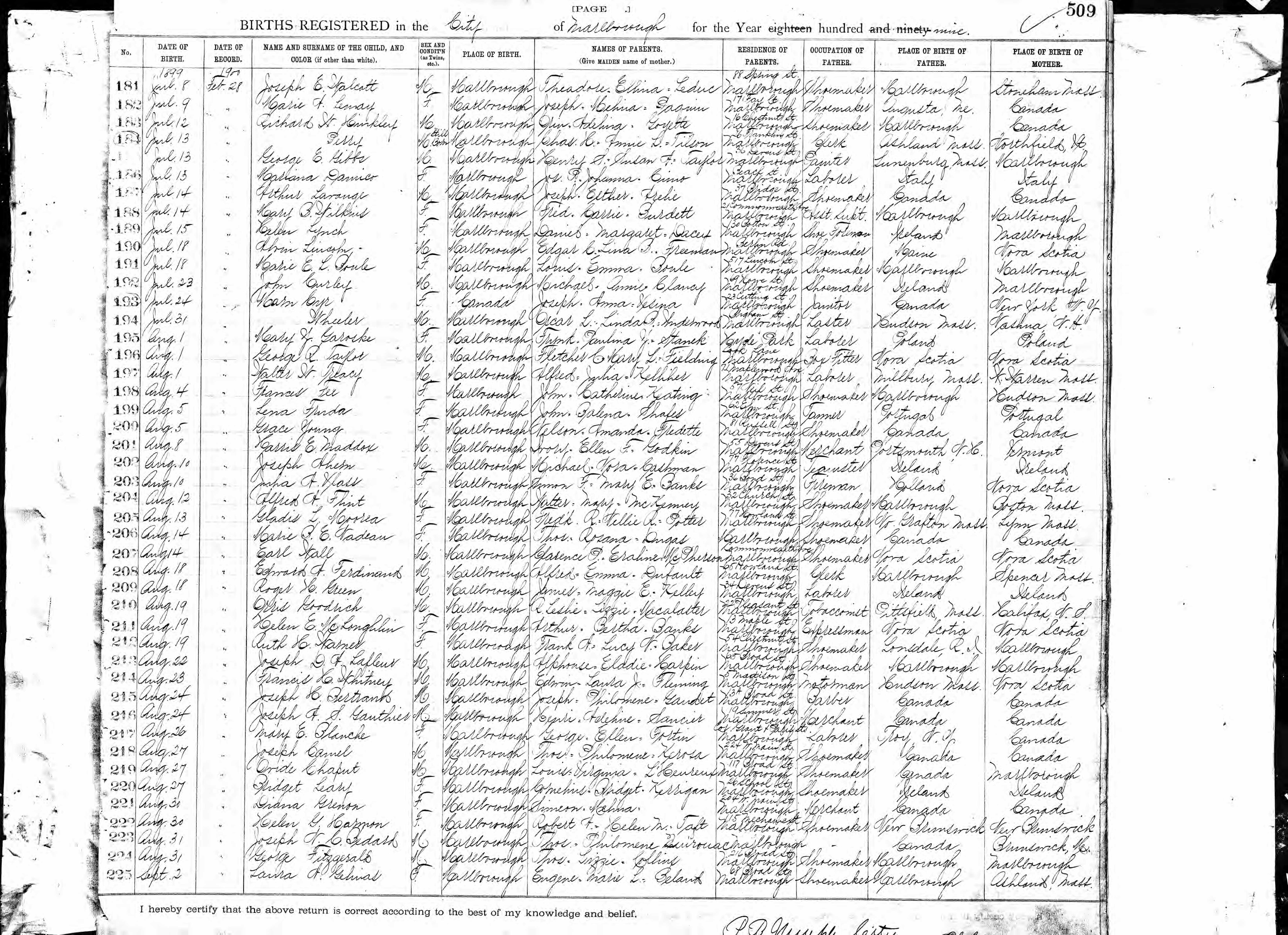 Enregistrement de la naissance