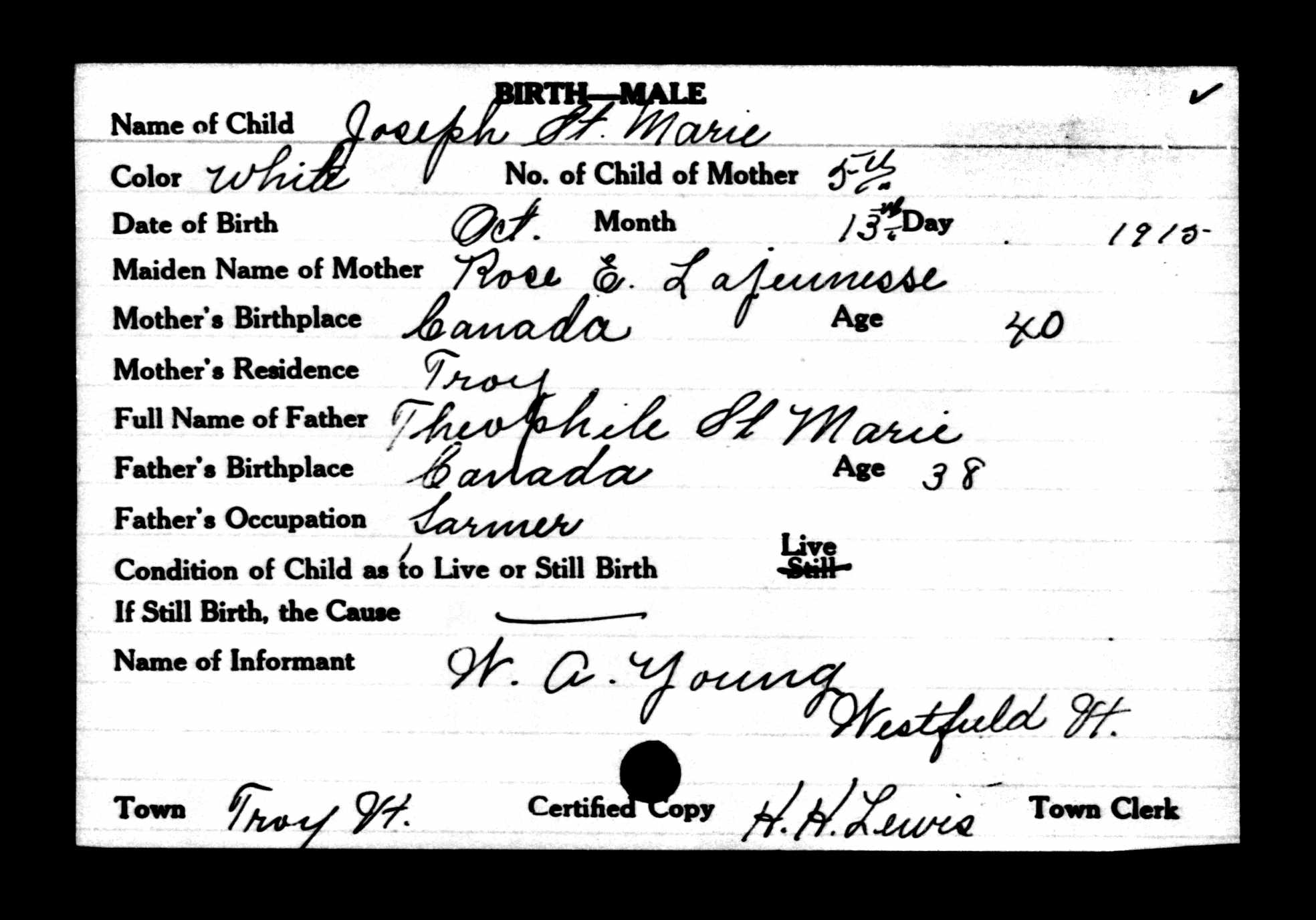 Enregistrement de la naissance