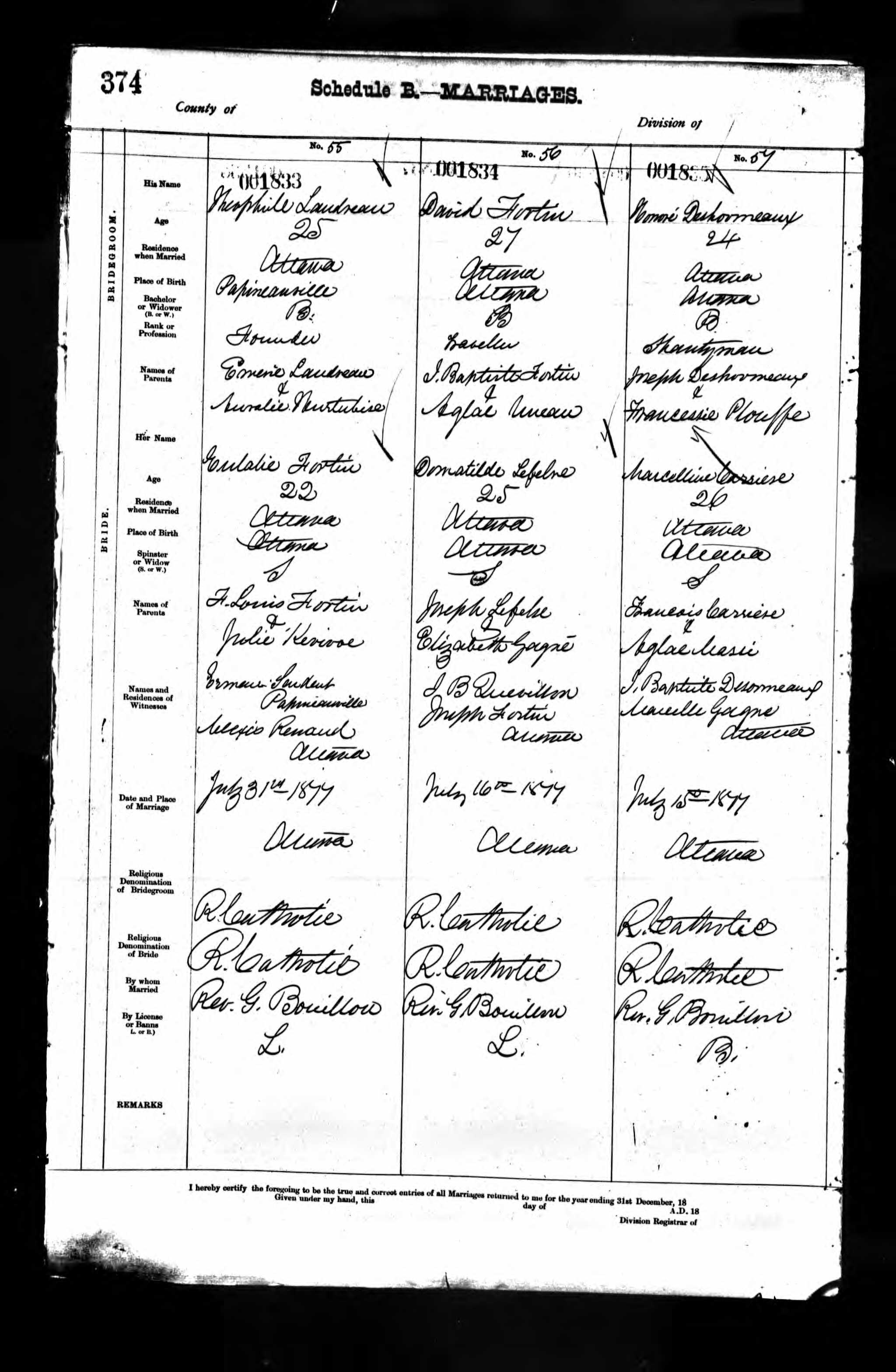 Enregistrement du mariage