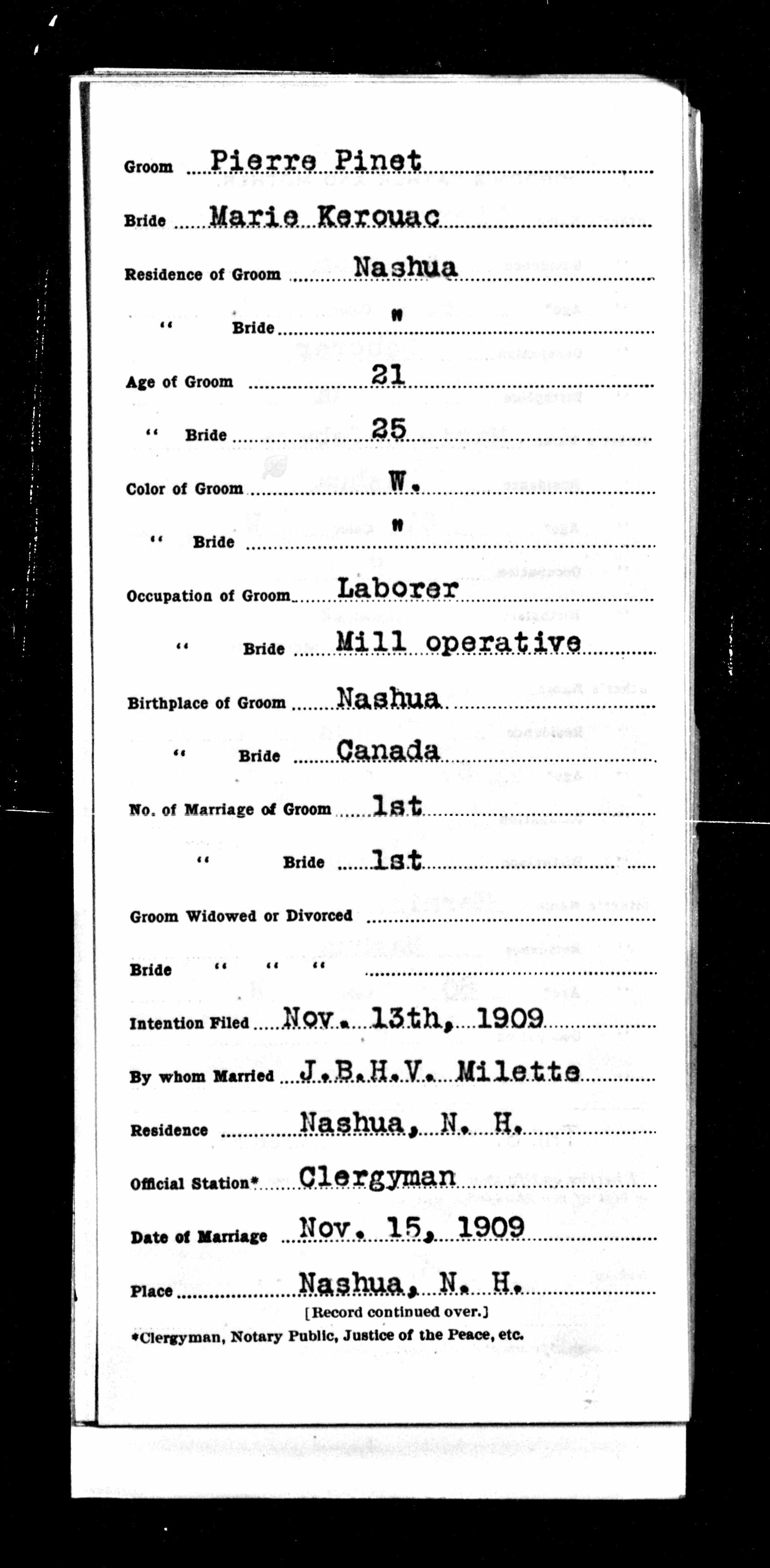 Enregistrement du mariage, recto