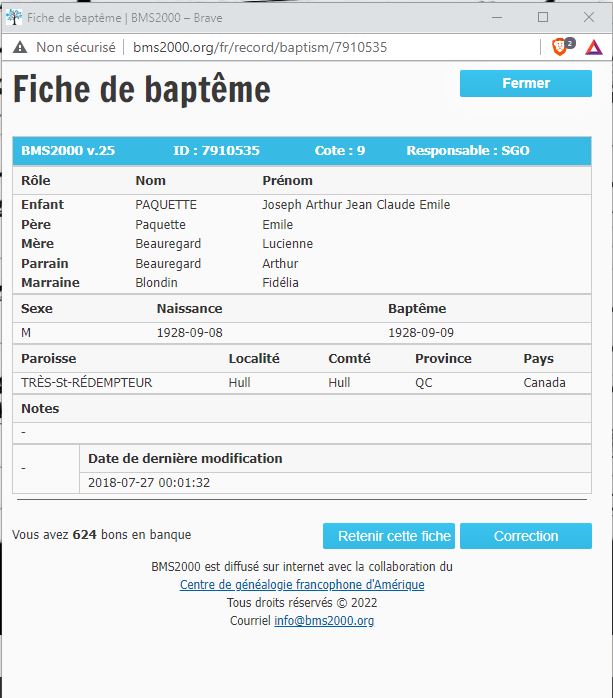 Fiche de baptême de la base de données BMS2000