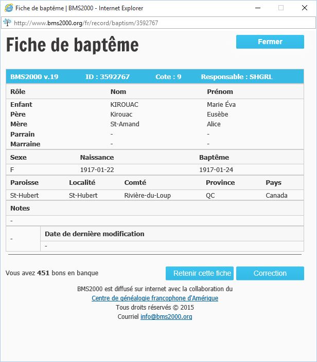 Fiche de baptême de la base de données BMS2000