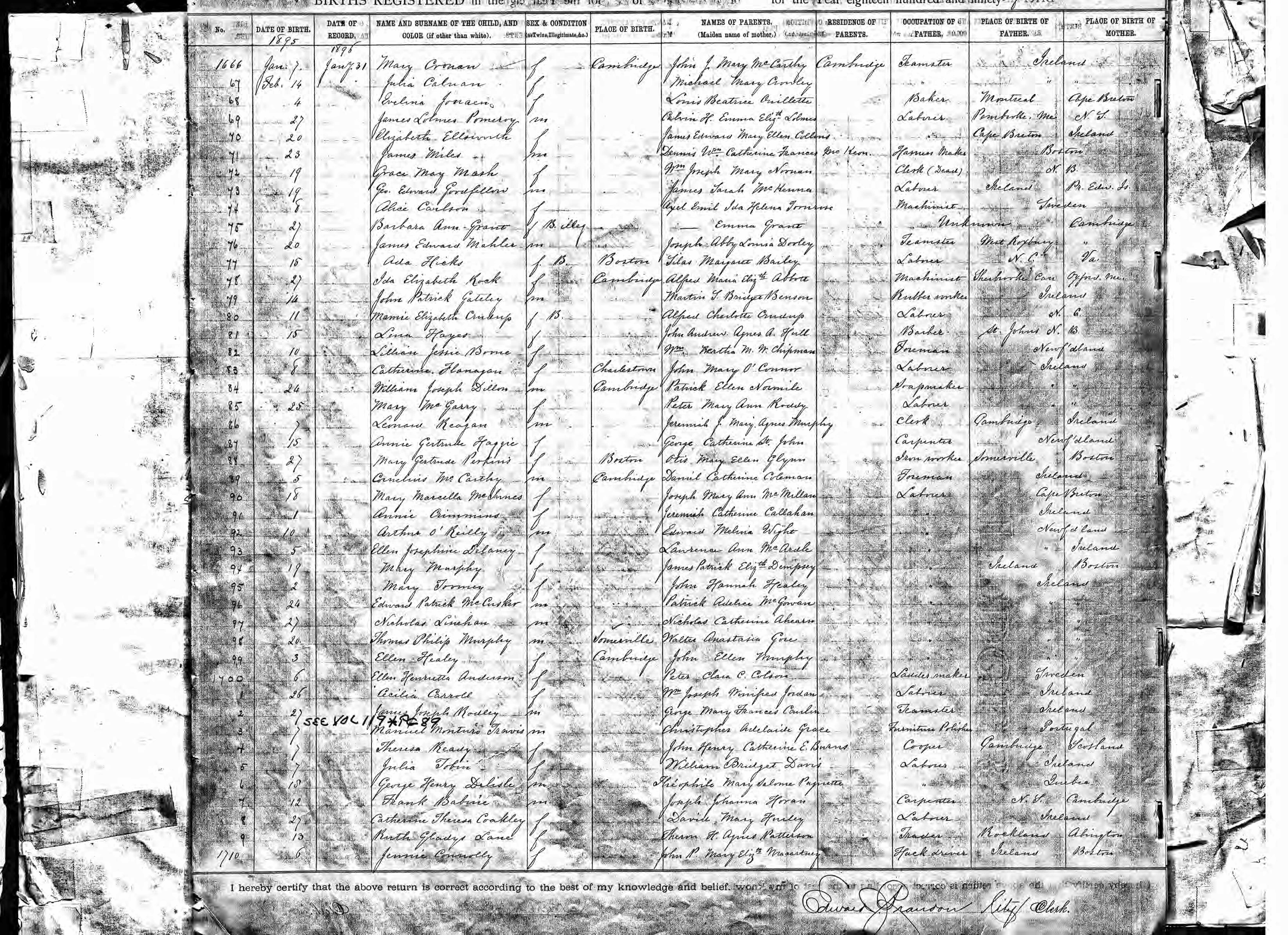 Enregistrement de la naissance