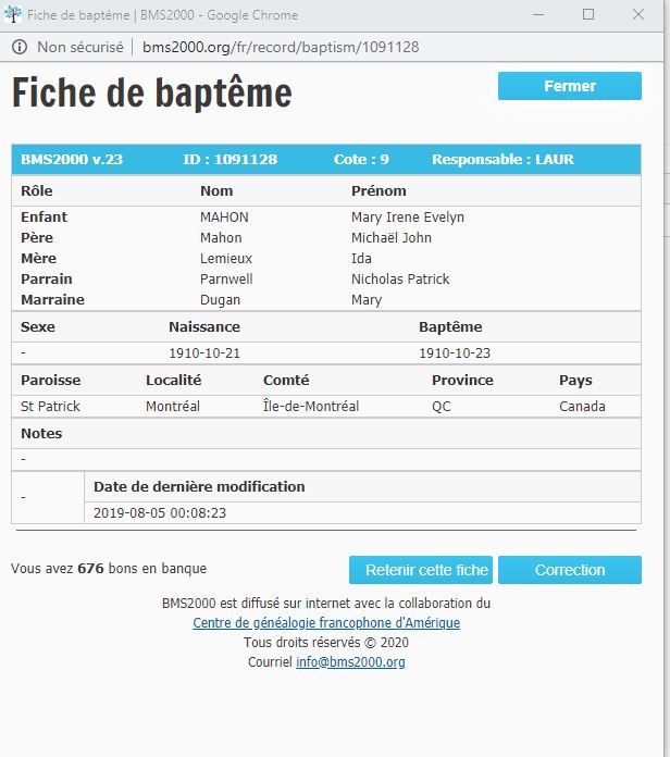 Fiche de baptême de la base de données BMS2000