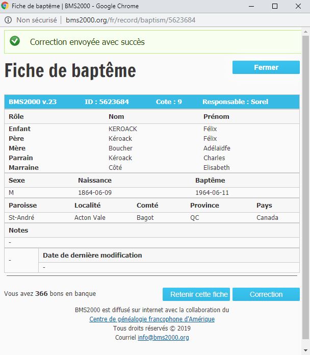 Fiche de baptême de la base de données BMS2000