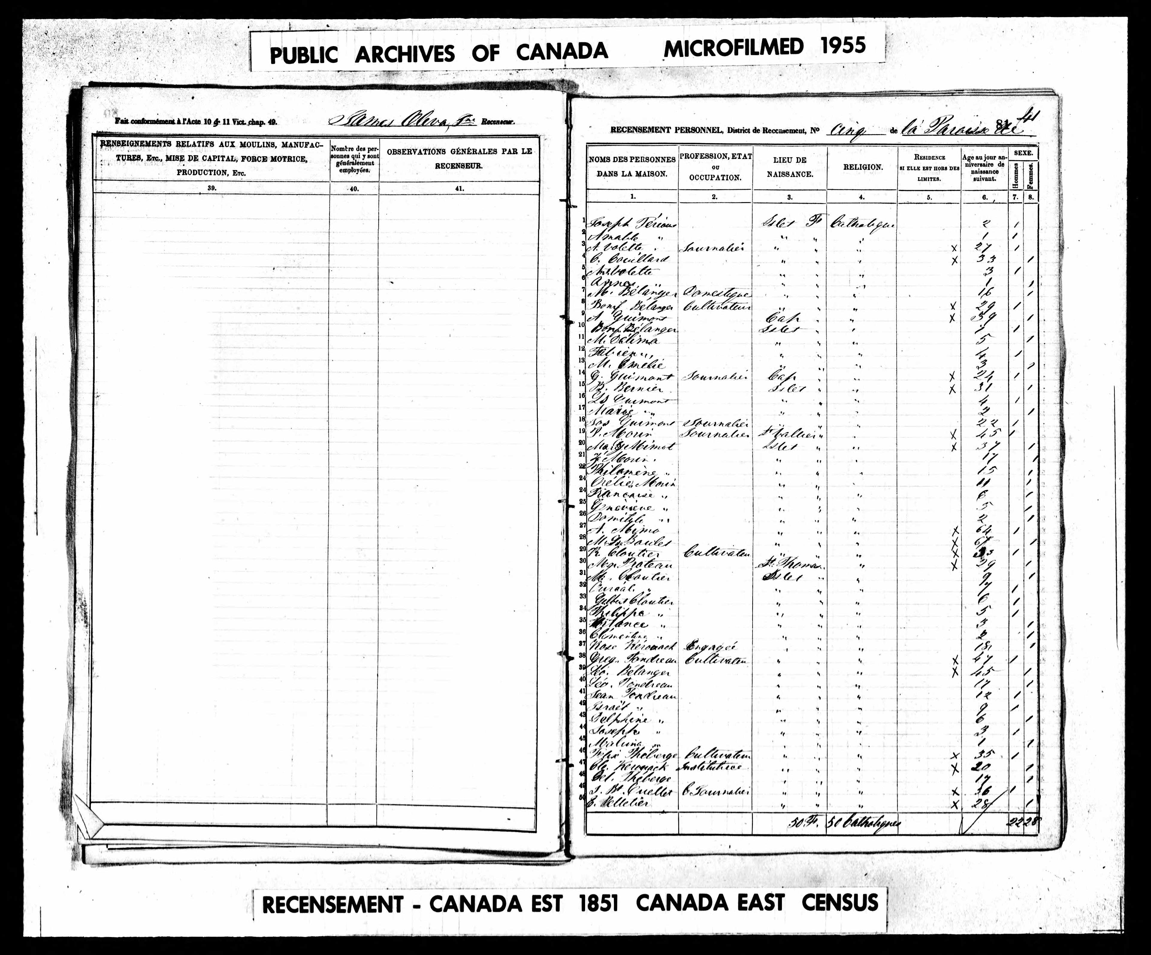 Recensement canadien 1851