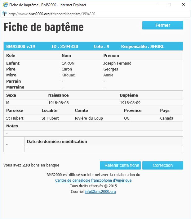 Fiche de baptême de la base de données BMS2000