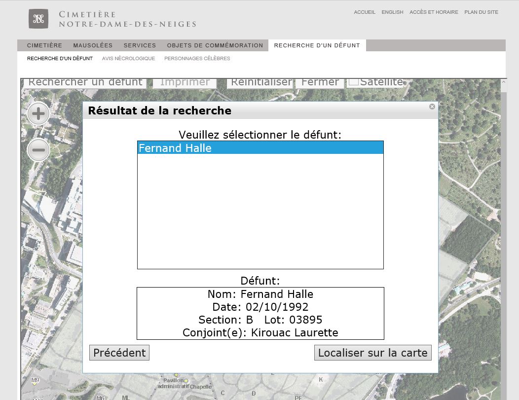 Mention du lieu de sépulture