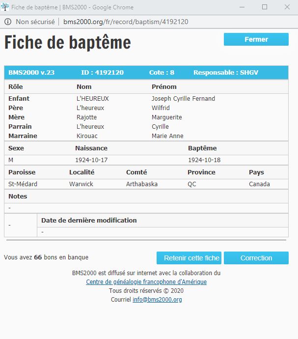 Fiche de baptême de la base de données BMS2000
