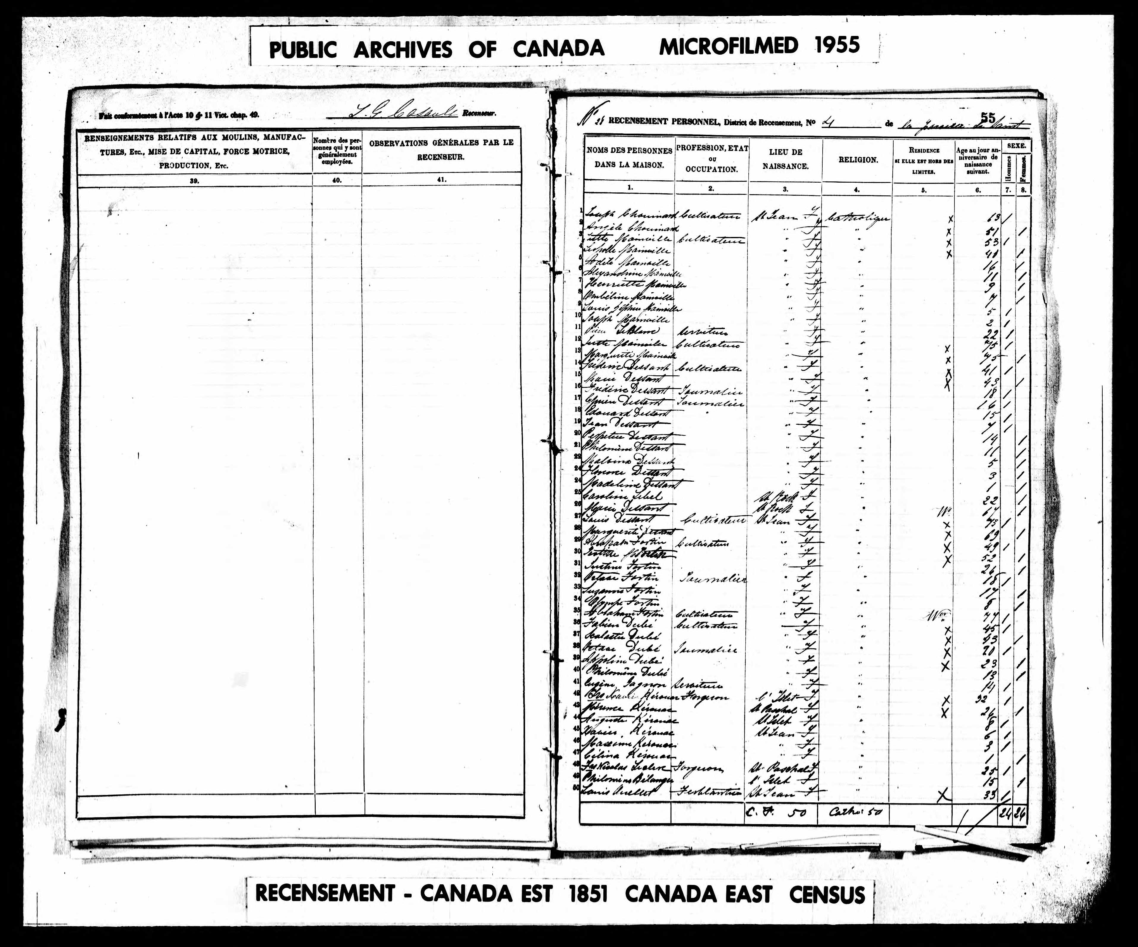 Recensement canadien 1851
