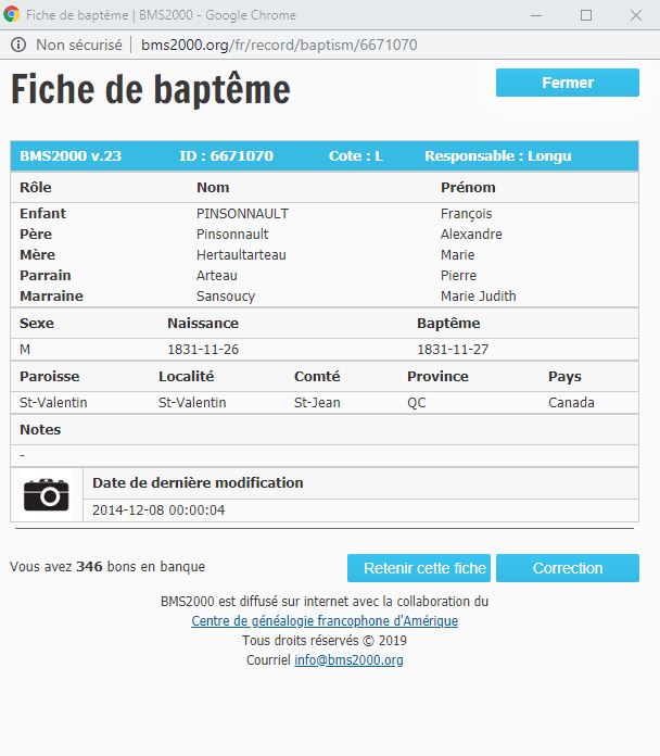Fiche de baptême de la base de données BMS2000
