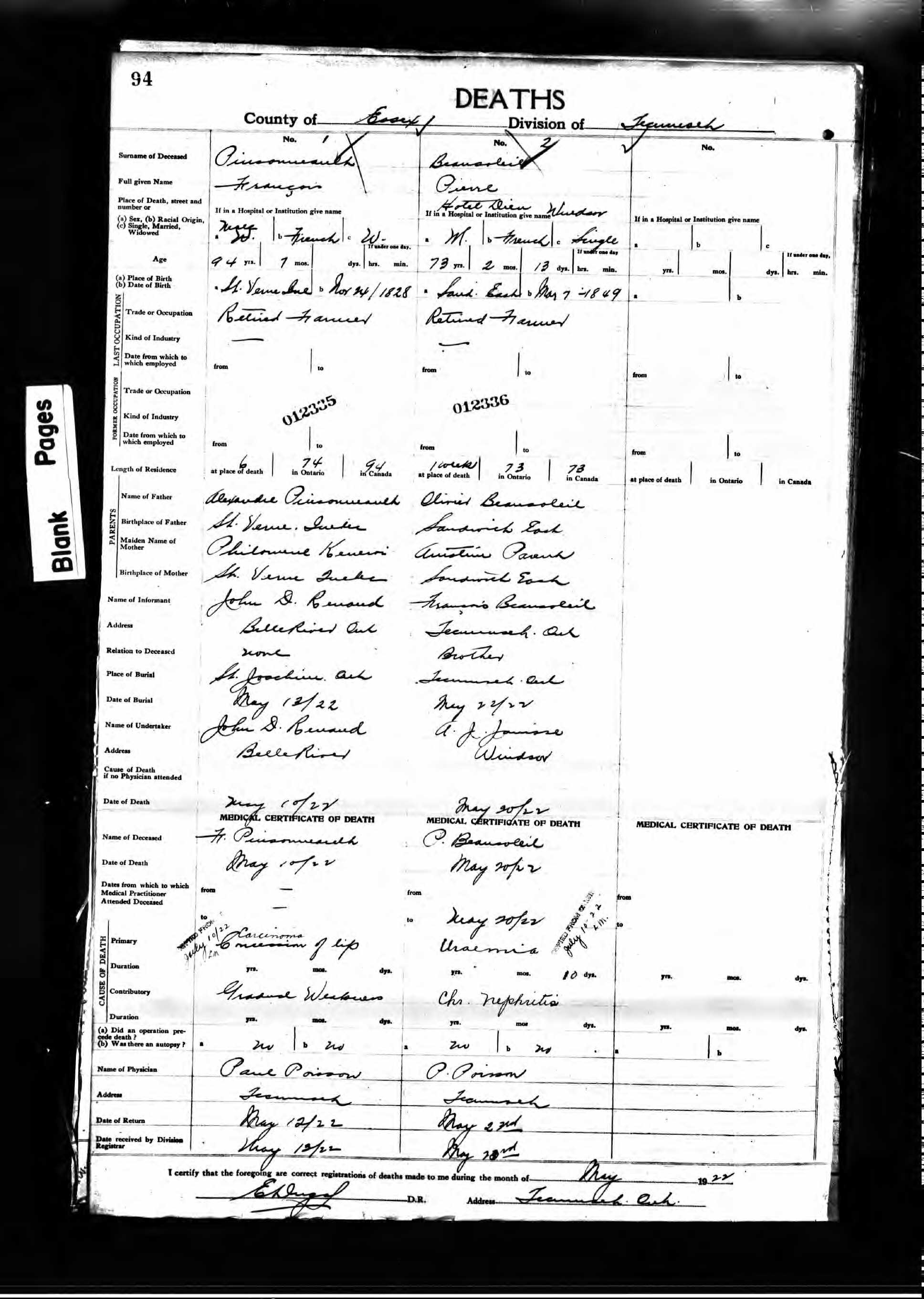 Enregistrement du décès