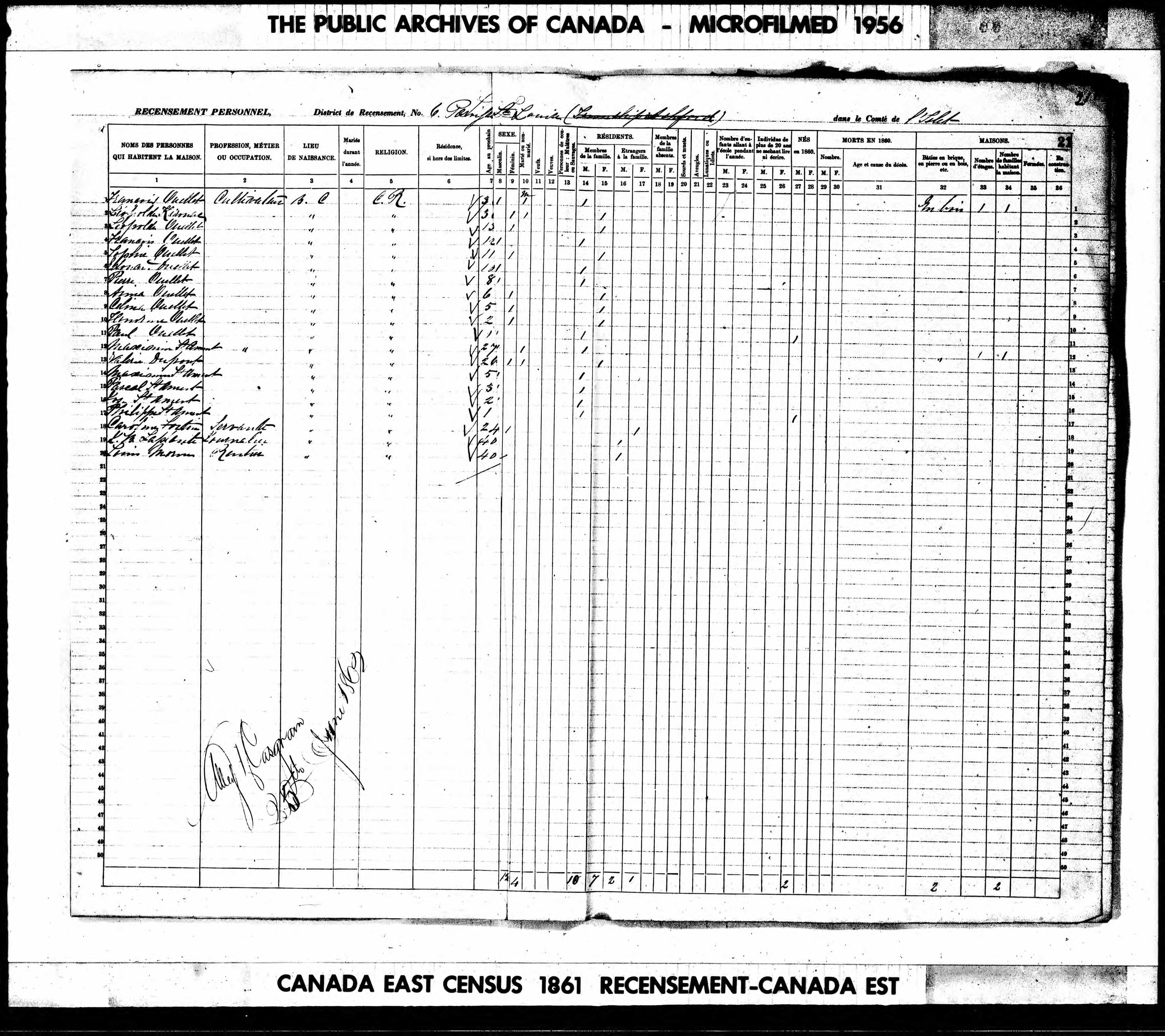 Recensement canadien 1861 Recensement canadien 1861