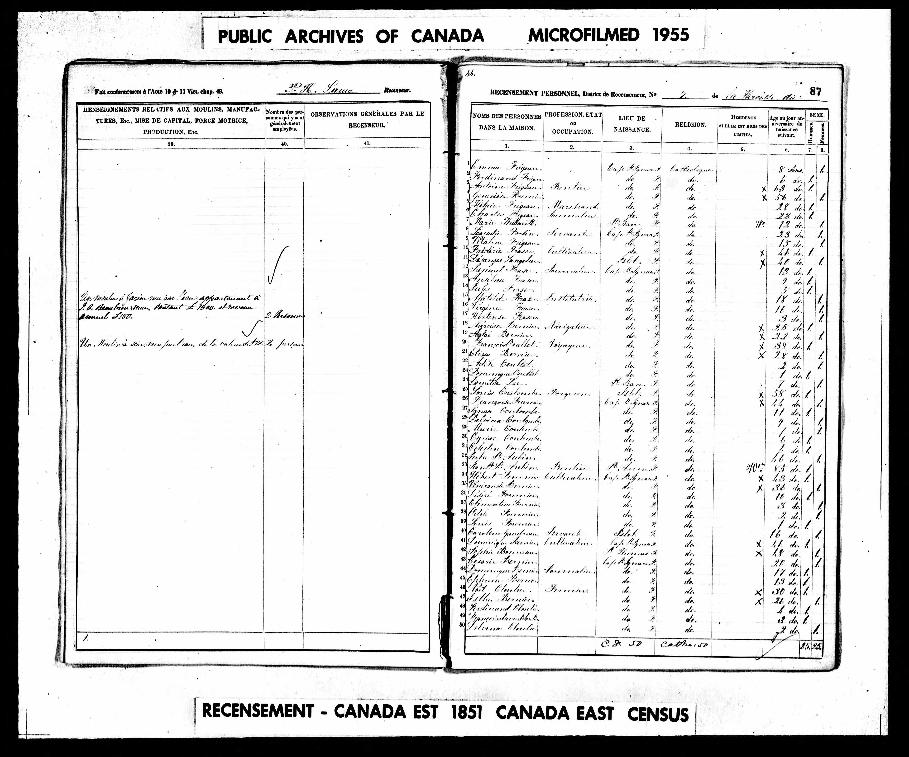 Recensement canadien 1851