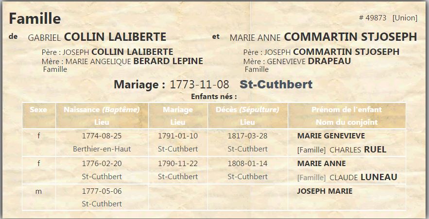 Fiche de famille du PRDH