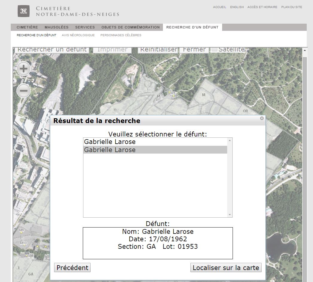 Mention du lieu et date de sépulture