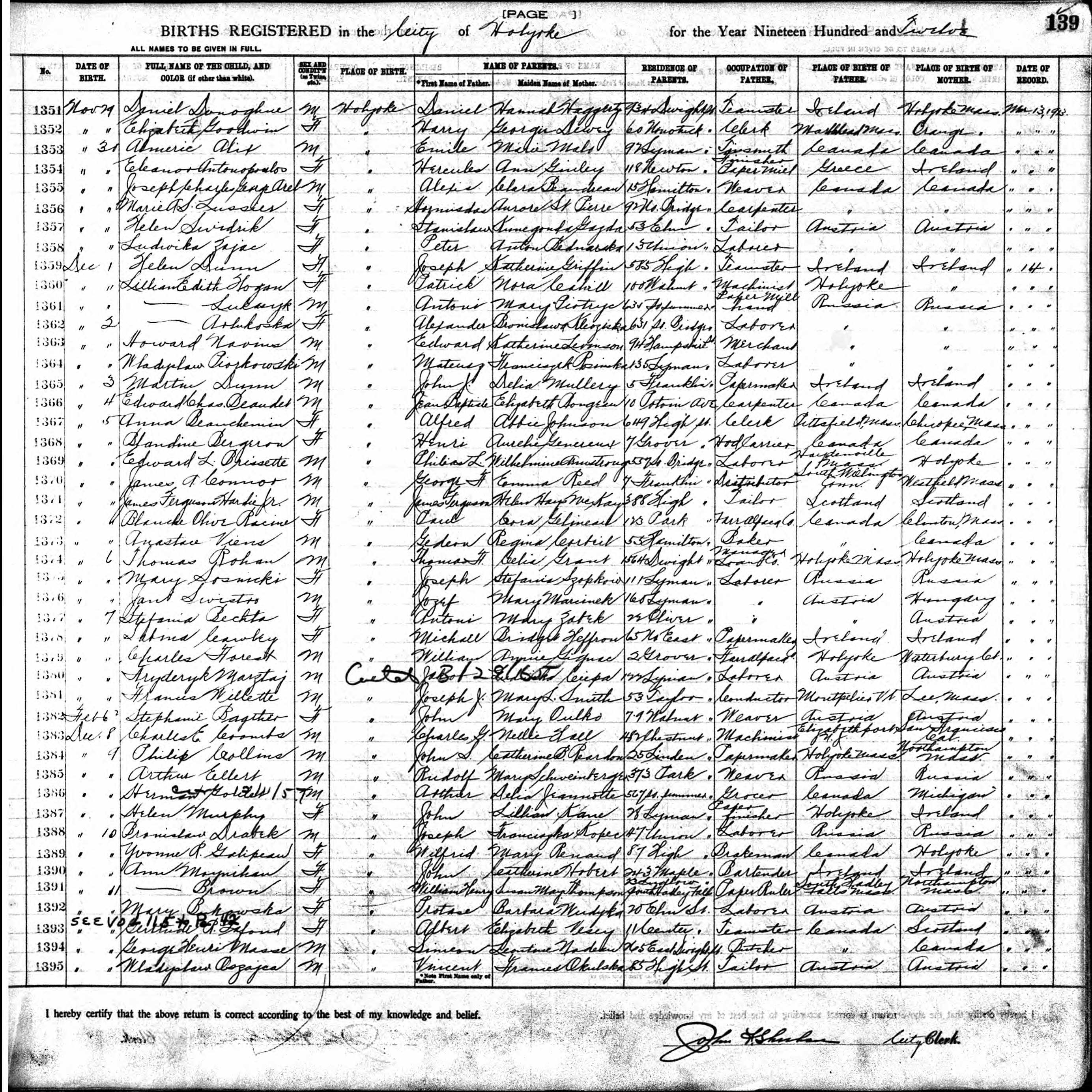 Enregistrement de la naissance