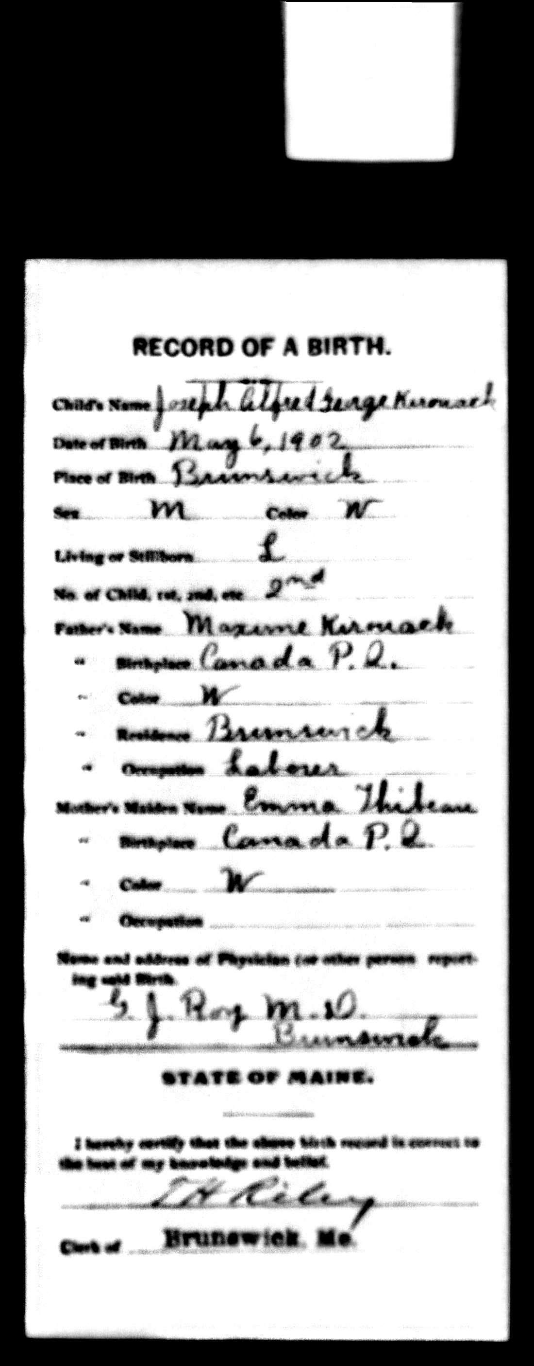 Enregistrement de la naissance