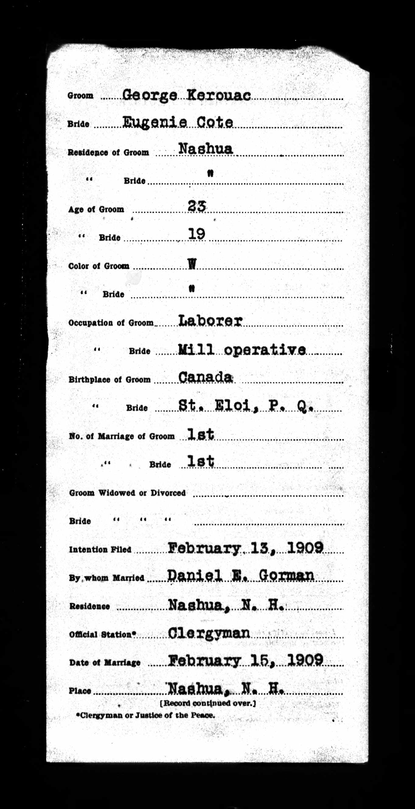 Enregistrement du mariage, recto