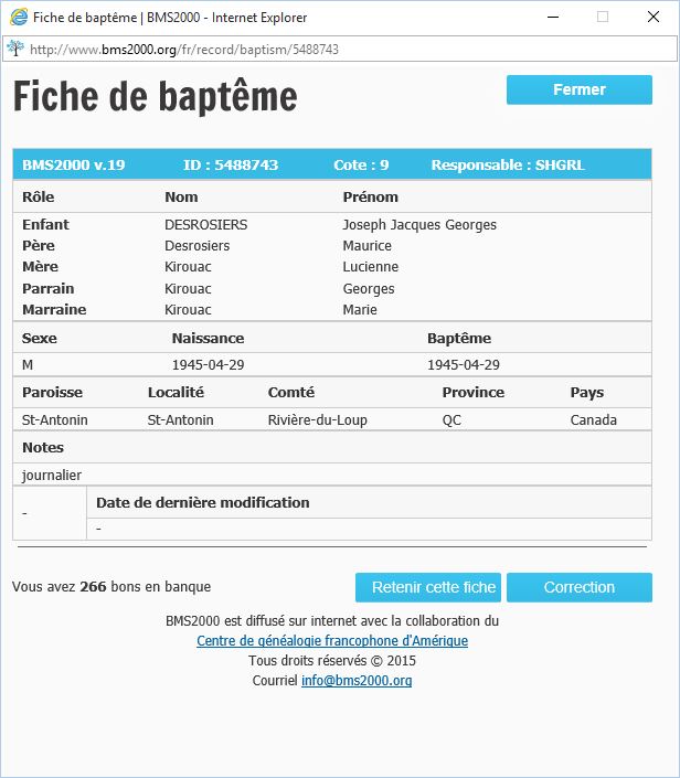Fiche de baptême de la base de données BMS2000