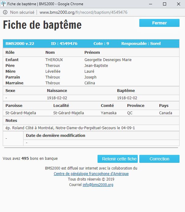 Fiche de baptême de la base de données BMS2000 Fiche de baptême de la base de données BMS2000