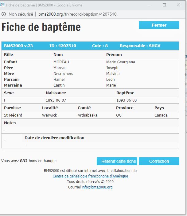 Fiche de baptême de la base de données BMS2000