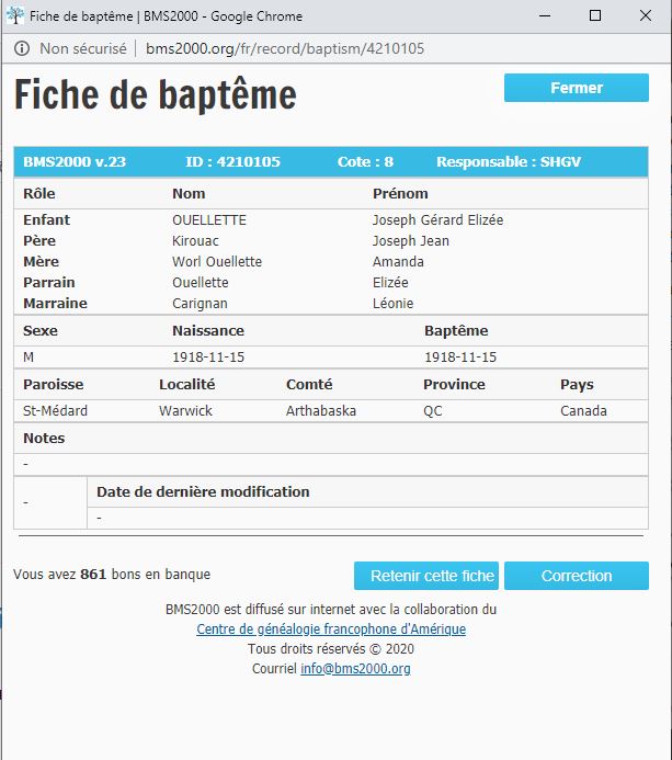 Fiche de baptême de la base de données BMS2000