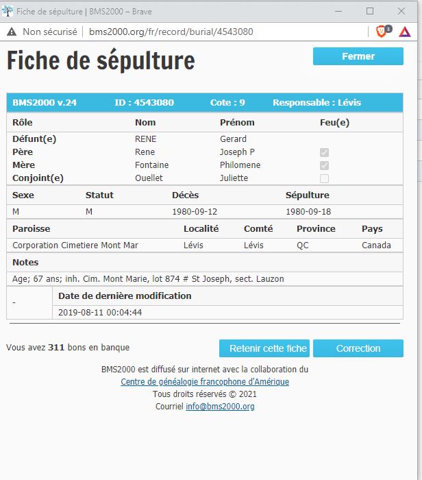 Fiche de sépulture de la base de données BMS2000