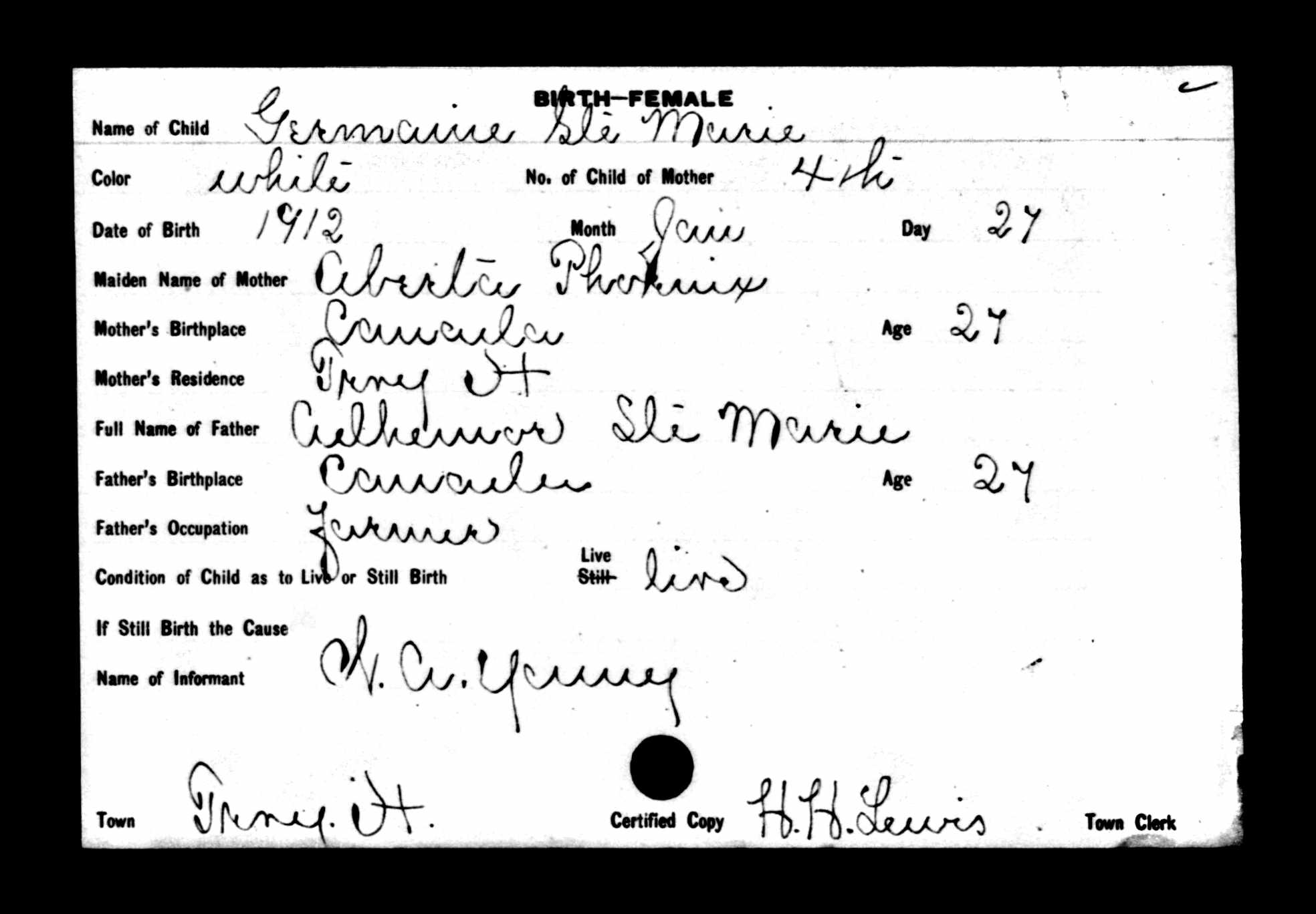 Enregistrement de la naissance